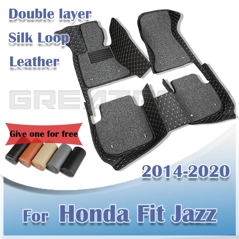 Car Floor Mats For Honda Fit Jazz 5-Seat 2014-2020 19 18 17 16 15 Double Layer Auto Foot Pads Custom Interior Accessories Parts