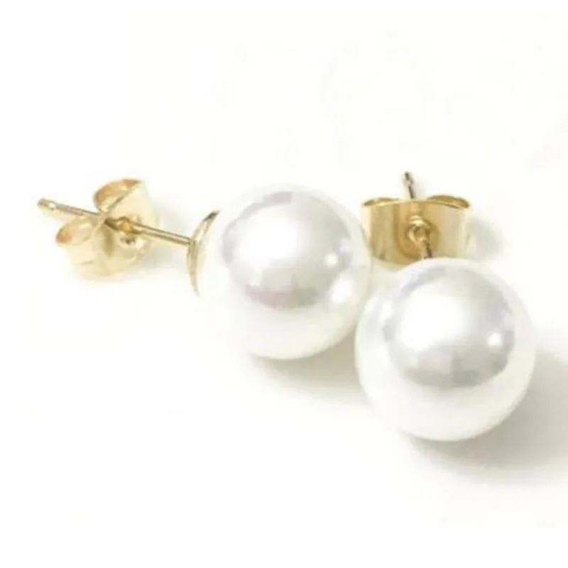 

free shipping>>>>noble jewelry Large Classic 9mm White Akoya Round Pearl Earrings 14K