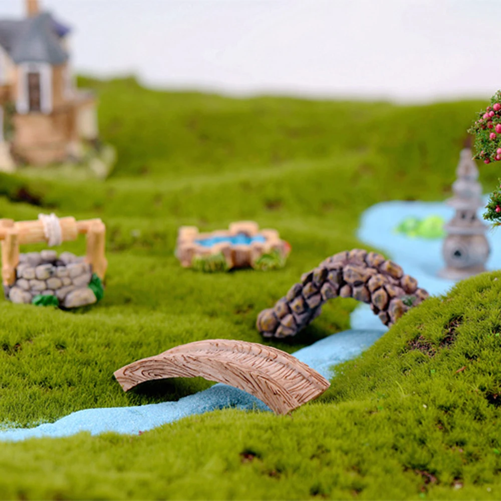 Mini Water Well Bridge Figurines Miniature Craft Fairy Garden Gnome Moss Terrarium Gift DIY Ornament Garden Decor