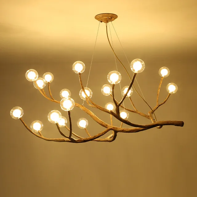 

Rustic Tree Branch Glass Bubble Chandelier Lighting Bar Retro Chandeliers Ceiling Vintage Home Decor lustres light fixtures