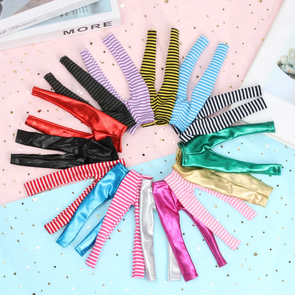 Candy Color Leather Elastic Trousers Striped Bottom Pants Doll Clothes Accessories For 1/6 Doll Casual Daily Dress Up