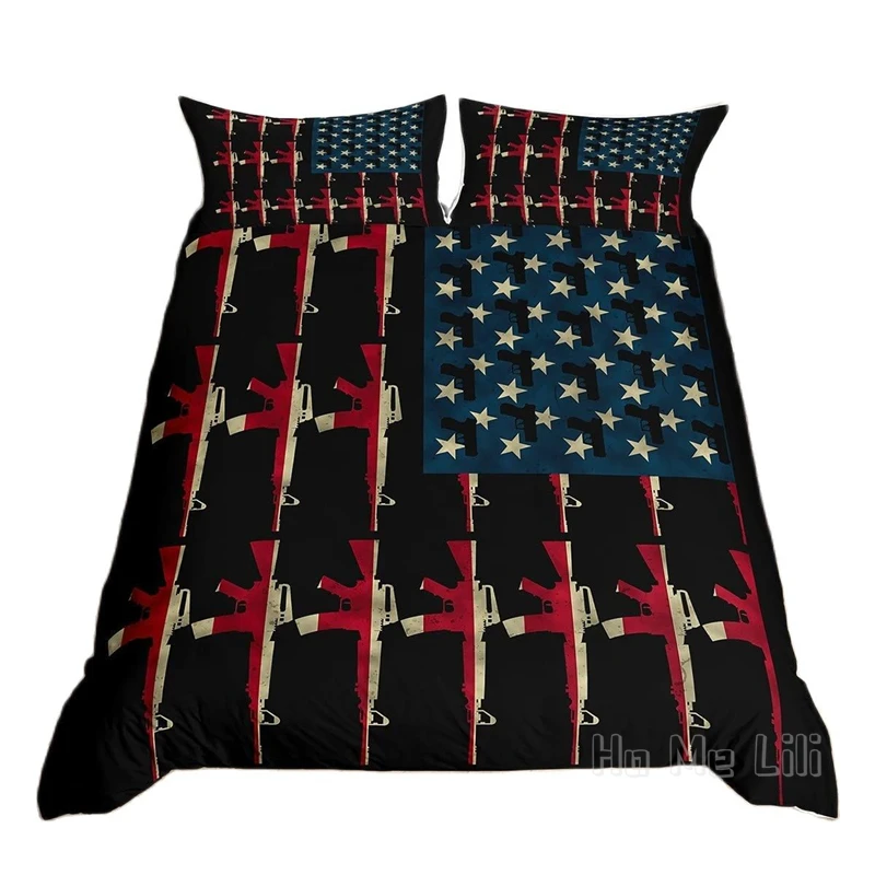 

American Flag Vintage Soldier Guns Military Duvet Cover Set Shooting Weapon Retro Army Weapons Stars And Stripes Theme Room Deco