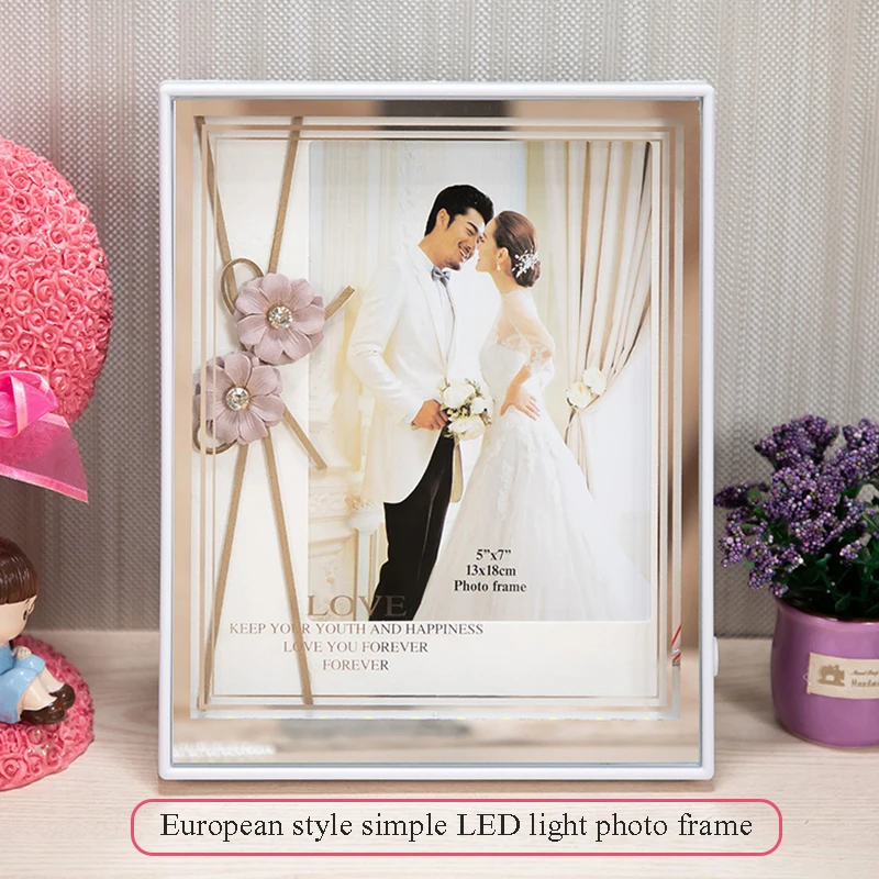 2021 new creative European style glass USB + LED luminous photo frame rural style 7 inch photo frame wall photo frame set