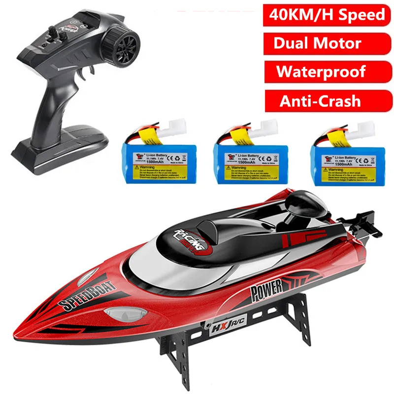 2.4G Remote Control Boat 40KM/H High Speed Dual Motor Racing Boat RC Speedboat Waterproof Anti-Crash Water Cooling Speed Boat