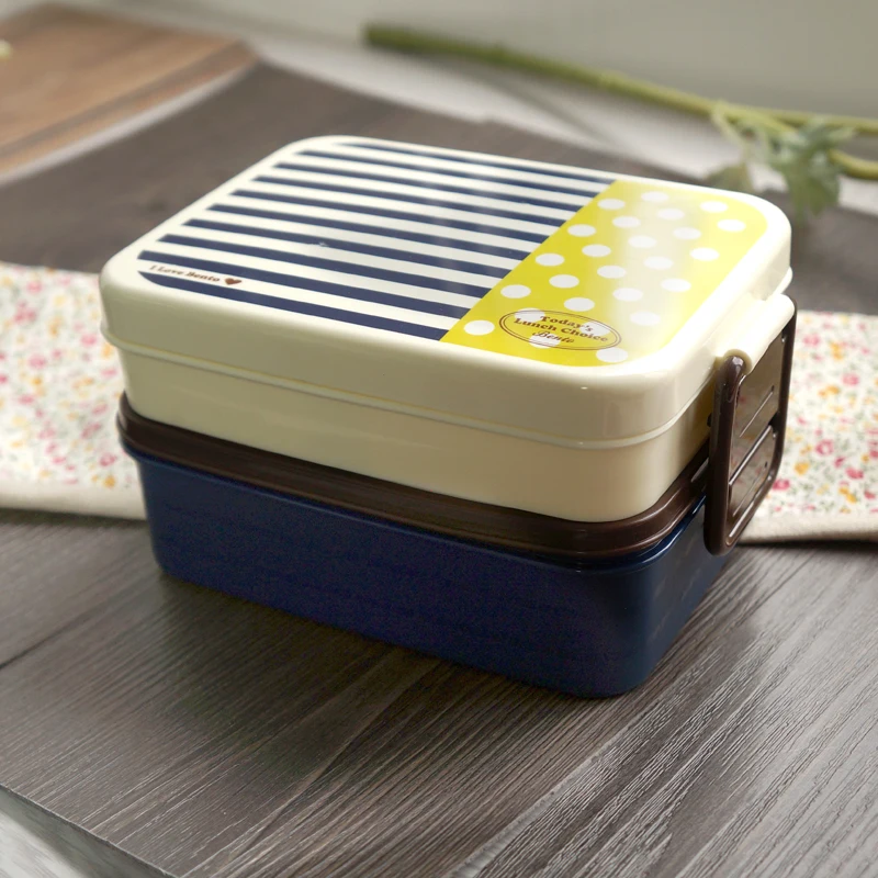 Microwave Oven Lunch Box Student Office Worker Bento Box Navy Style Double-Layer Food Container Take-out Sushi Box 1200ml