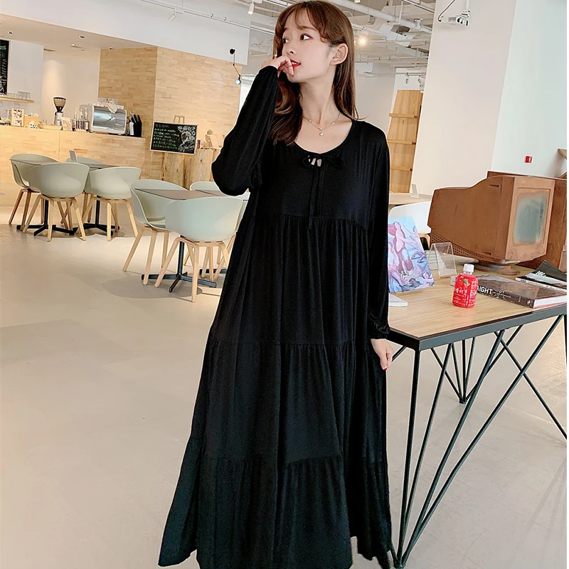 New Ladys Modal Tiered skirt Nightgown Nightie Long Maternity Dress Home Dress Sleepwear Fat MM Night Shirt Loose Nightwear