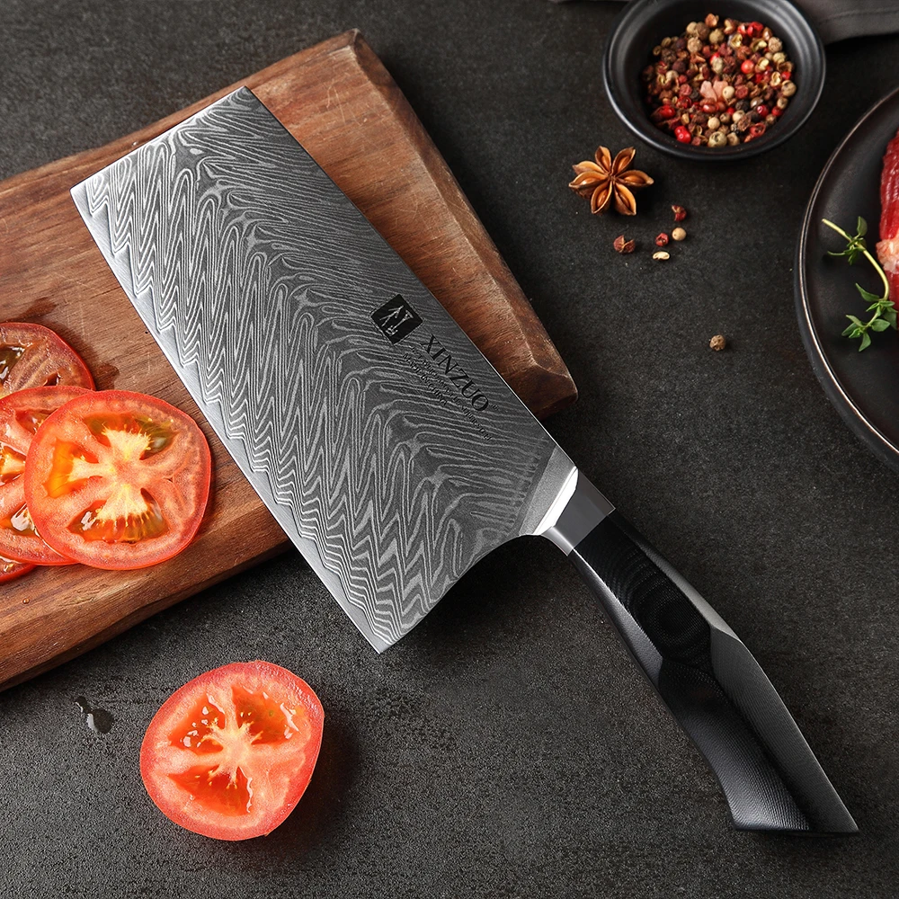 XINZUO 7.3\'\' Inch Cleaver Knife Damascus Steel Ergonomics & Comfortable Handle Kitchen Knives Household Cooking Tools