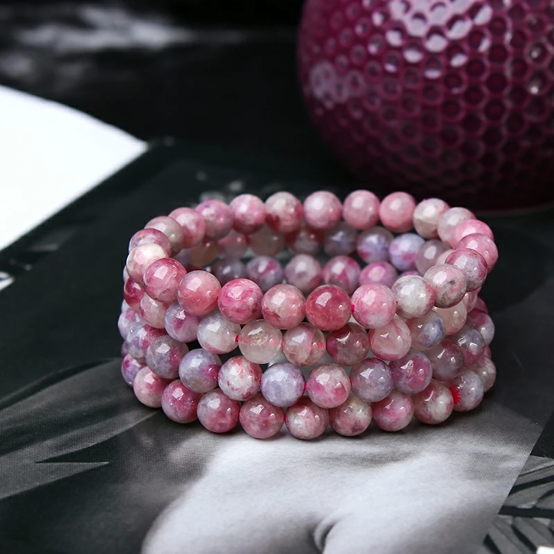 Genuine Natural Red Lepidolite Beads Bracelet Women Watermelon Tourmaline Rose Red Round Jewelry 8mm 10mm 12mm AAAAA