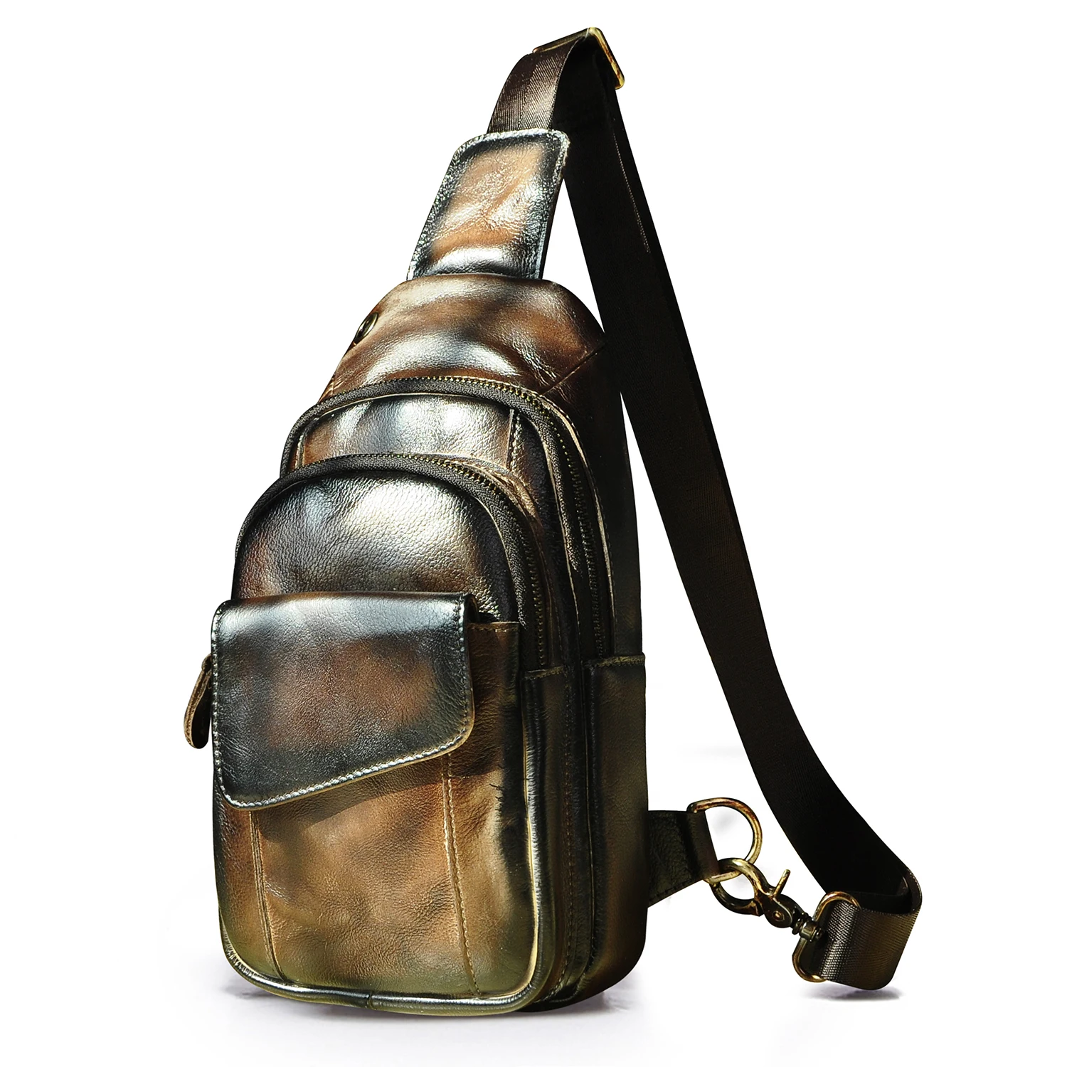 Hot Sale Men Crazy Horse Leather Casual Fashion Chest Sling Bag 8\