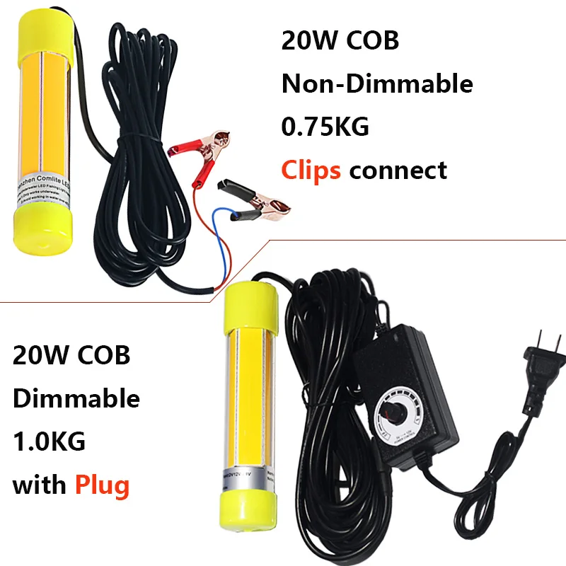 20W DC12 to 24v AC110-240V input Warm white Dimmable COB underwater LED fishing light