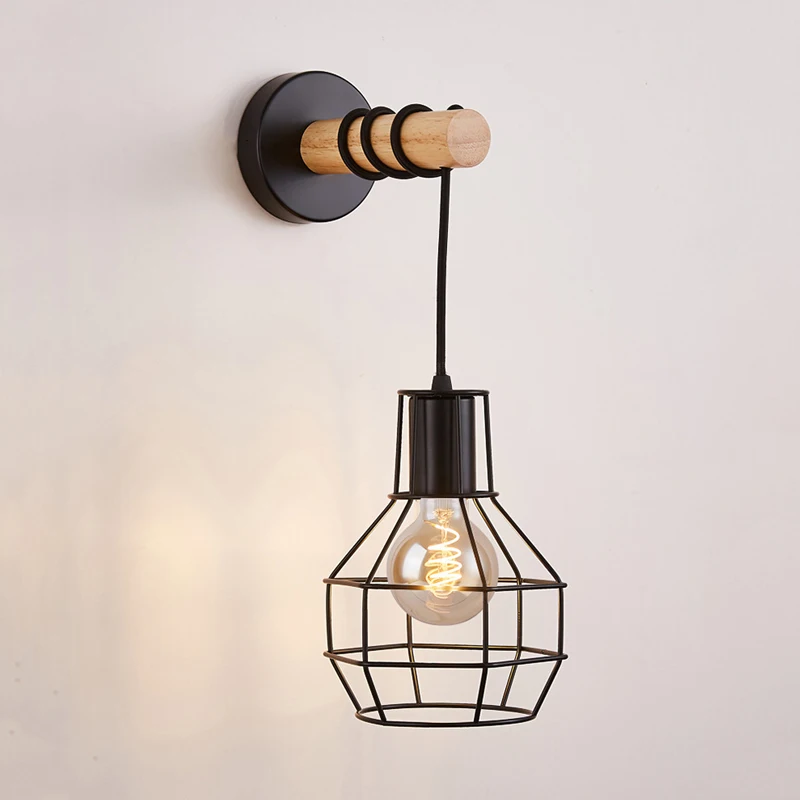 

Nordic Wood Wall Lamp Vintage Sconce Wall Light Fixture E27 Bedside Retro Lamp Industrial Decor Dining Room Bedroom Light