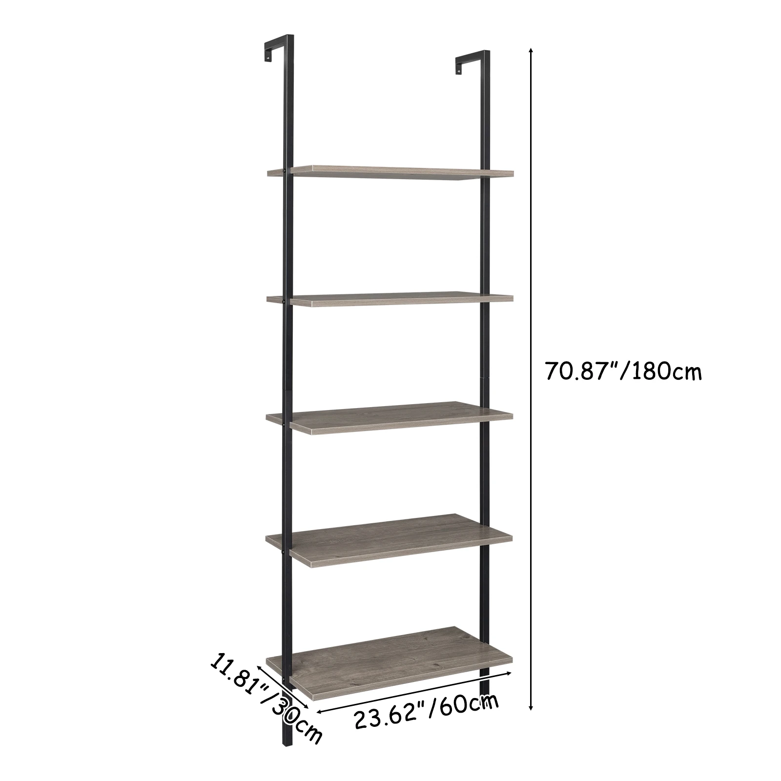 Bookshelf Bookcase 5-Tier Modern Ladder Shelf Multipurpose Storage Rack Industrial Metal Frame Sturdy Easy Install[US-Stock]