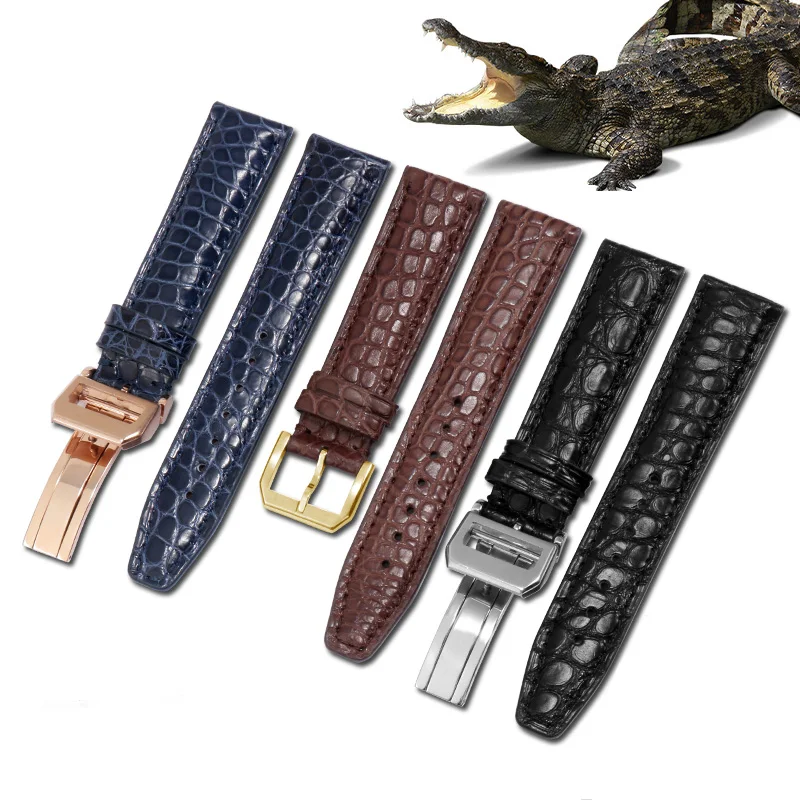 Yopo Quality 20mm 21mm 22mm Crocodile Leather Strap Black Blue Brown Bracelet Replacement Belt For  Men's Watch Chain