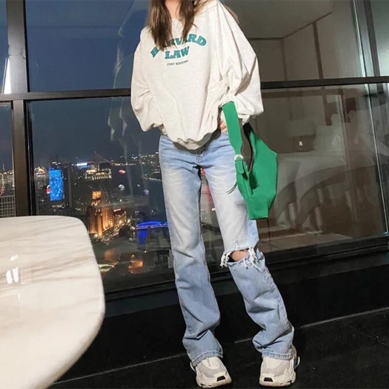 

Woman Jeans Ripped High Waist Clothes Wide Leg Denim Clothing Streetwear Vintage Quality Nice Vogue Harajuku Straight Pants