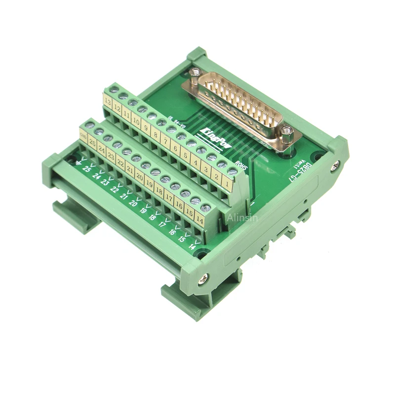 1PCS DB25 male/female socket to terminal block adapter pcb board D-SUB 25pin connector converter Din Rail Mounting