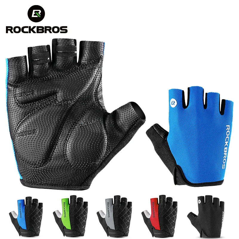 ROCKBROS Half Finger Cycling Gloves Breathable Shockproof MTB Mountain Bike Gloves Mens Outdoor  Bicycle Riding Mittens