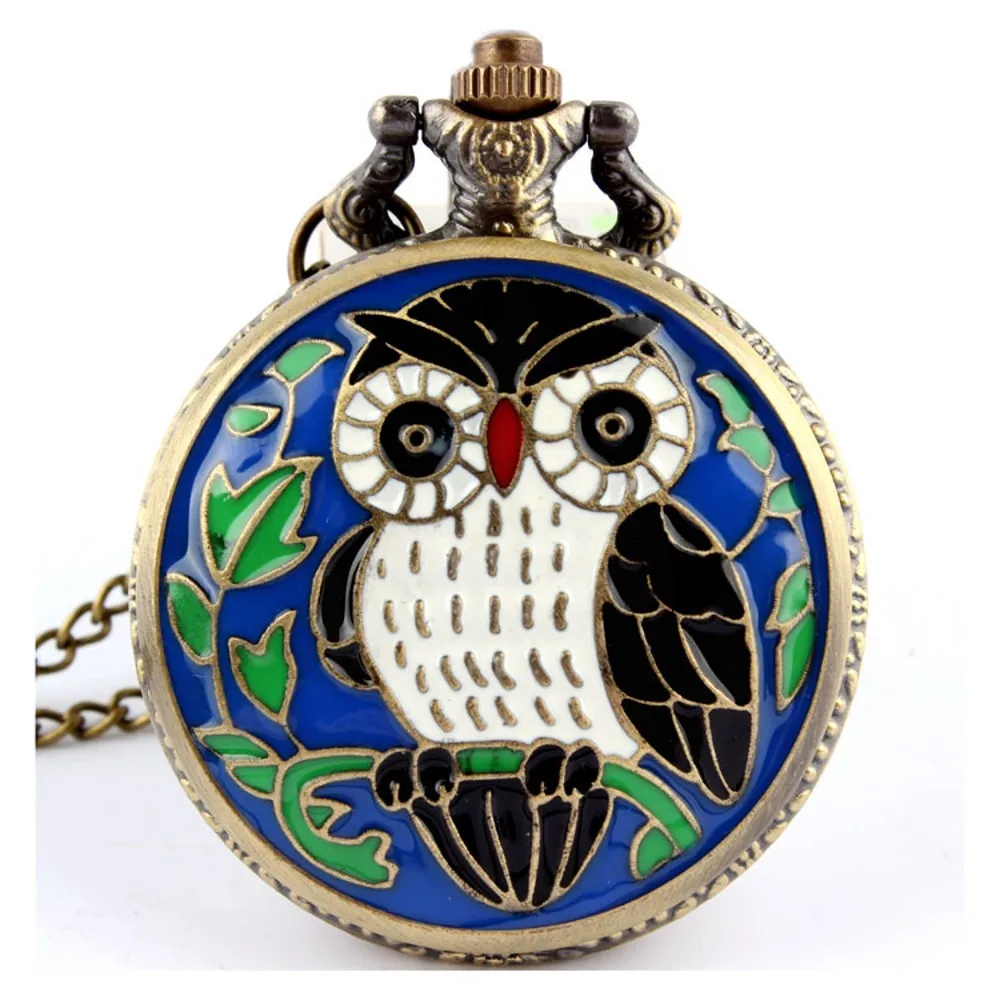 Antique Owl Bird Quartz Pocket Watch Men Women Kids Necklace Printing Cute Pendant Fob Chain Steampunk Pendant Clock Wholesale