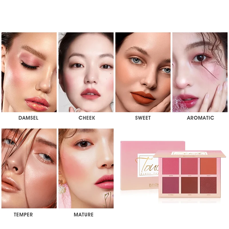 IMAGIC Blush Palette Makeup  Professional Cheek Blush Pearl Orange Pigment High Quality Beauty Cosmetic  Pink Blush 6 Colors