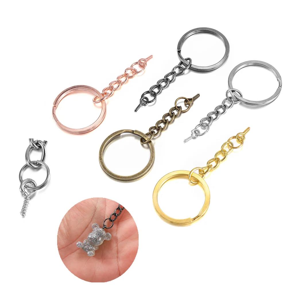 

10Pcs/Lot 25 28 30mm Key Chain Key Ring with Eye Screws Eye Pin Round Split Keyrings for DIY Jewelry Findings Making Accessories