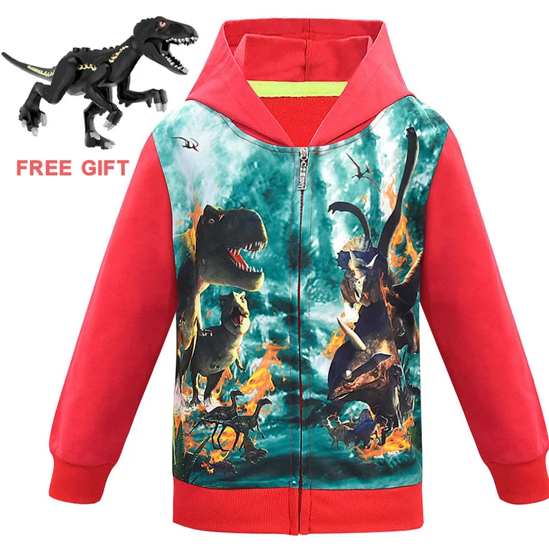 Boys dinosaur Jacket  Autumn Winter Jacket Children Jacket Kids Hooded Jurassic World Outerwear Coat For Boys Clothes 4-12 Year