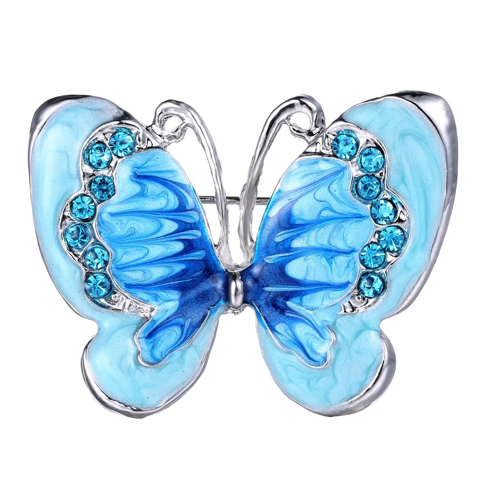 Vintage Bunte Schmetterling Broschen Kristall Strass Metall Emaille Pins Fliegen Insekt Tier Brosche Kleidung Schmuck Geschenke – Detail 3