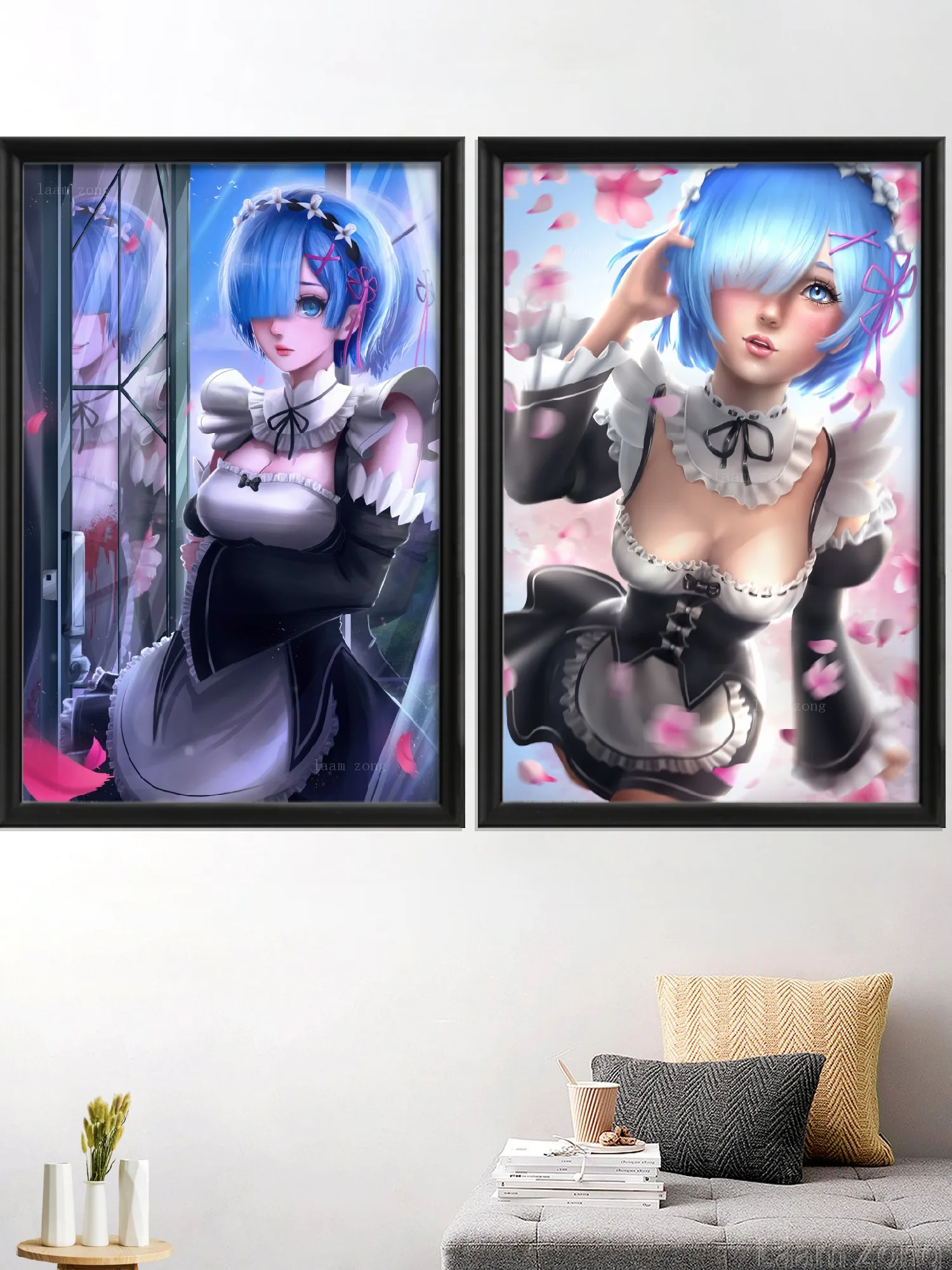 Kawaii Rem Cartoon Anime Art-Poster Wall Decoration Silk Home Prints Custom Living-Bedroom Picture