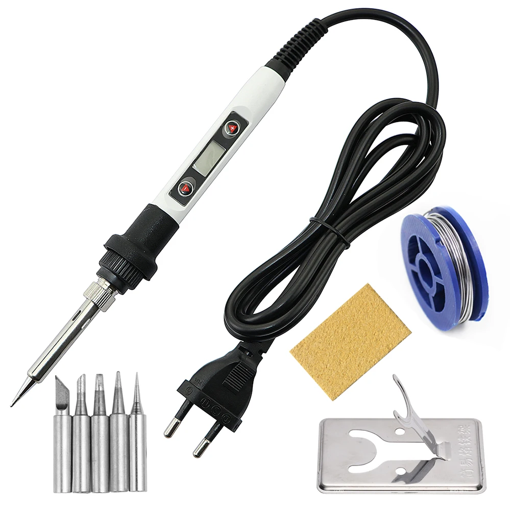 80W Electric Soldering Iron LCD Digital Display Adjustable Temperature Welding Repair Tools Kit Solder Wire Tips