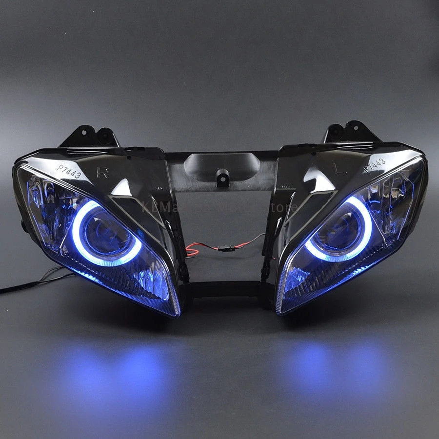 Motorcycle Custom Modified Head Lamp Projector HID Headlight Assembly Blue Angel Eyes For Yamaha YZF R6 2006-2007