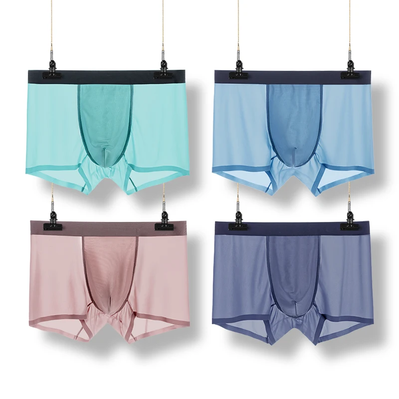 Gentle.Bear 4Pcs Lot Men Boxer Shorts Breathable Antibacterial Ice Silk Underwear Man Boxershorts Seamless Male Panties