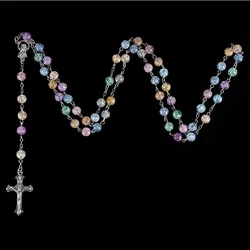 2021 New Fashion Handmade Round Catholic Rosary Glass Beads High Quality Cross Bead Necklace Religious Cross Bead Pendant Neckla