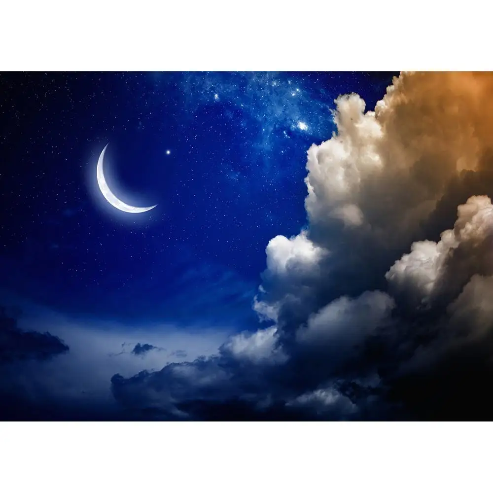 Виниловый тканевый фон для детской фотосъемки с изображением звездной ночи Луны темных облаков