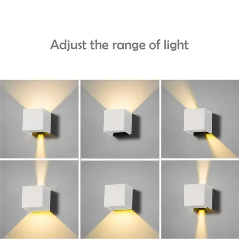 Lâmpada de parede LED impermeável para interior e exterior, alumínio moderno, superfície ajustável, cubo montado, jardim e varanda luz, IP65, 6W, 12W