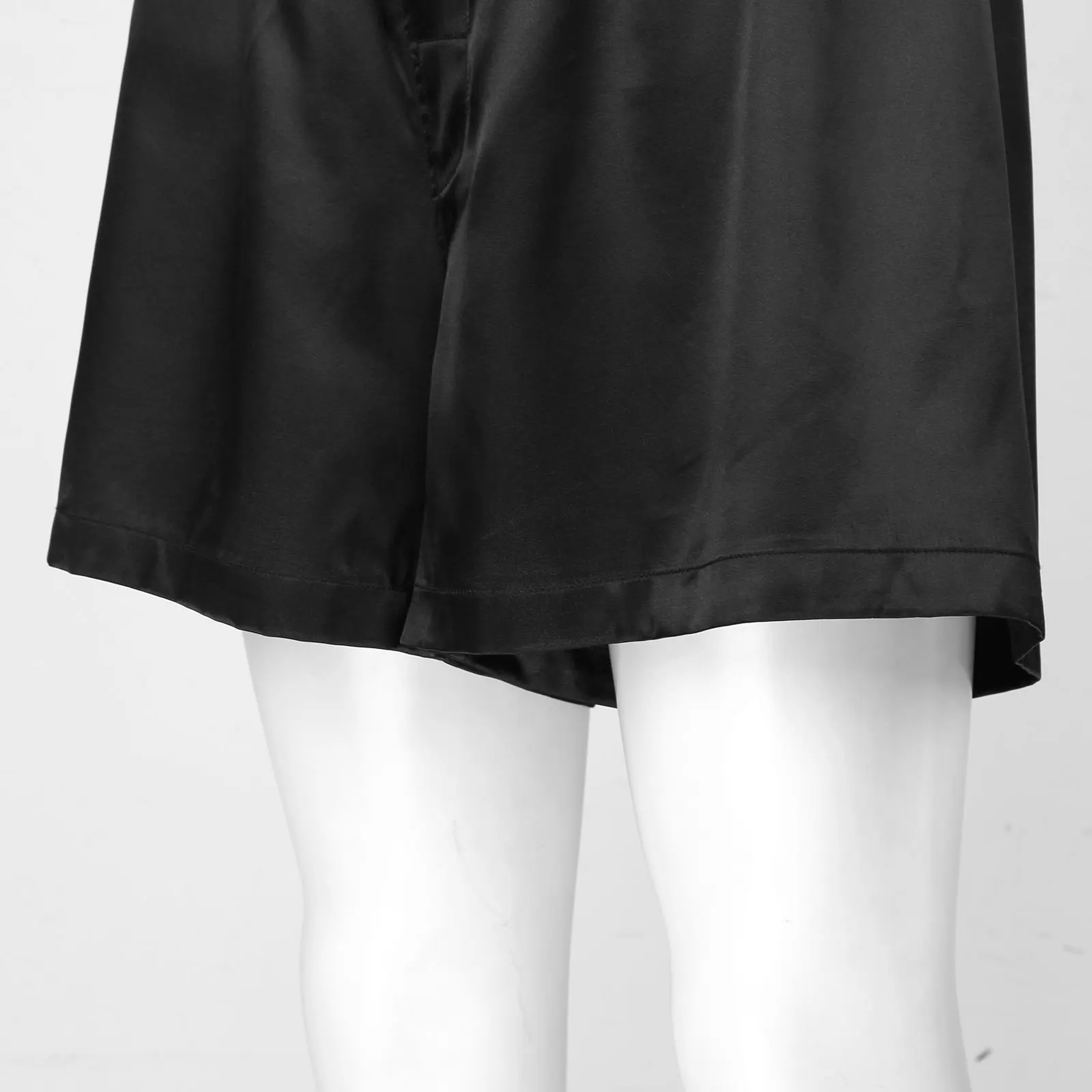 M-XXL Men Satin Boxer Shorts Homewear Solid Color Elastic Waistband Button Short Pants Sleepwear Nightwear