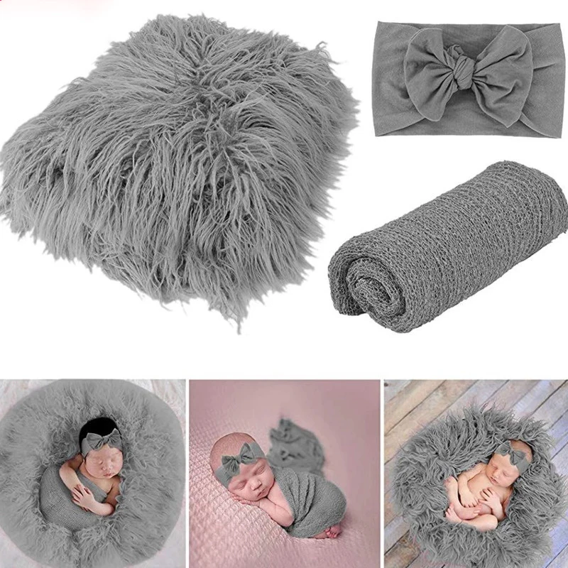 3Pcs/Set Newborn Photography Props Baby Blanket+Wrap+Headband 0-3 Month Photo Shoot Infant Boys Girls Picture Props Accessories