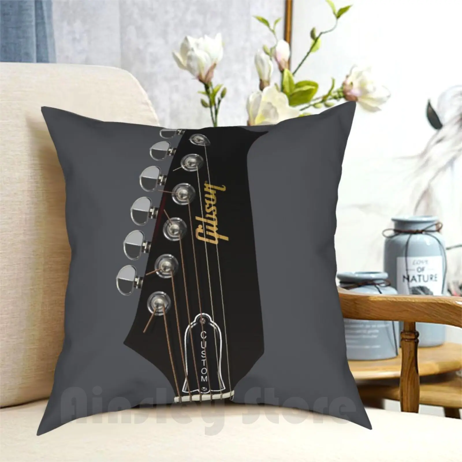 Funda de almohada Art-Trini Lopez con cabezal de guitarra, funda de almohada suave impresa para el hogar, cabezal de guitarra, cuerda de afinación, cuello musical