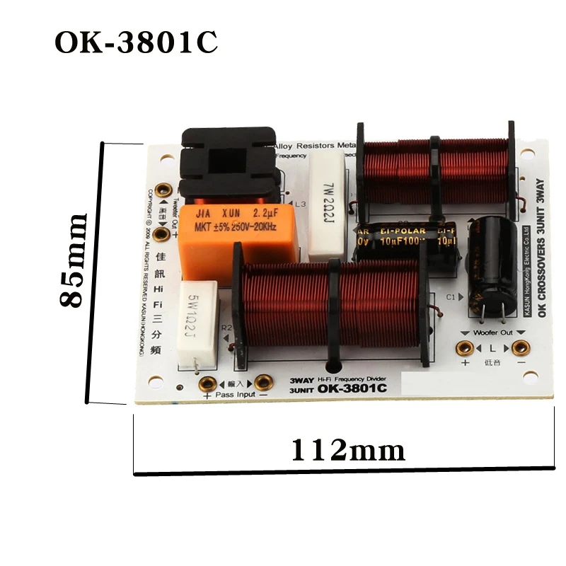 HIFIDIY LIVE OK-3801C 3 Way 3 speaker Unit (tweeter + mid +bass )HiFi Home Speakers audio  Frequency Divider Crossover Filters