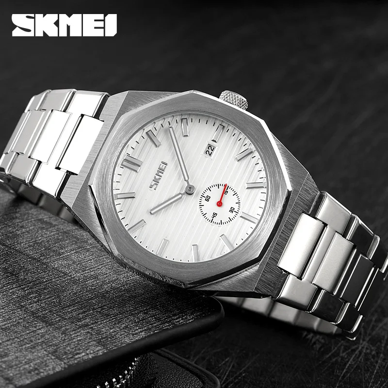 SKMEI Men\'s Watches Stainless Steel Quartz Wristwatch Luxury Golden Watch Man Calendar Display Clock Original Relogio Masculino