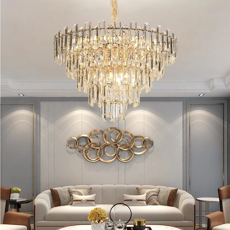 LED crystal pendant lamp luster modern living room lighting luxury crystal pillar hotel decoration lamp