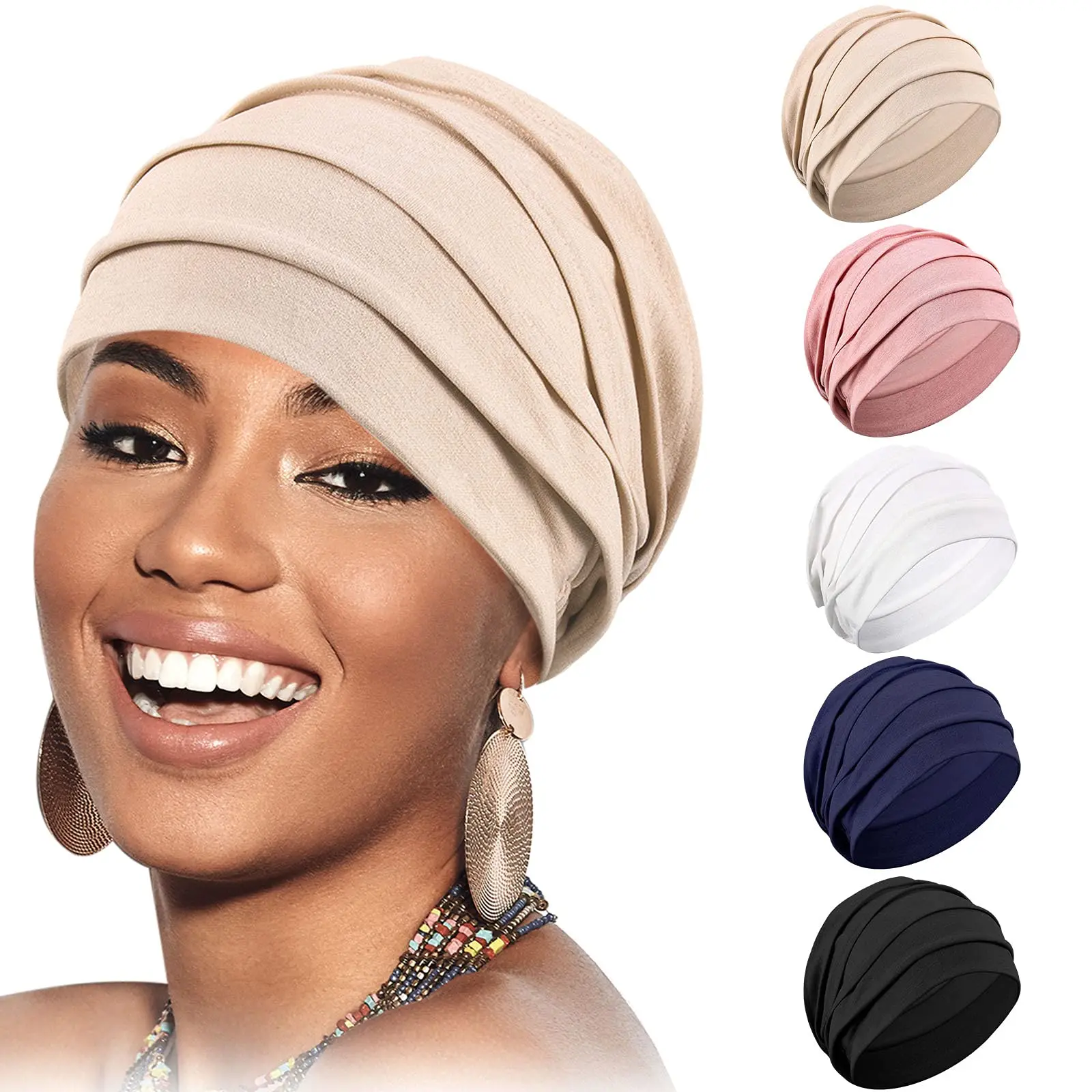 2022 Fashion Soft Elastic Sleep Cap Slouchy Beanie Bonnet Hat Women for Sleeping Hair Loss Chemo Skull Caps Lady Headwear