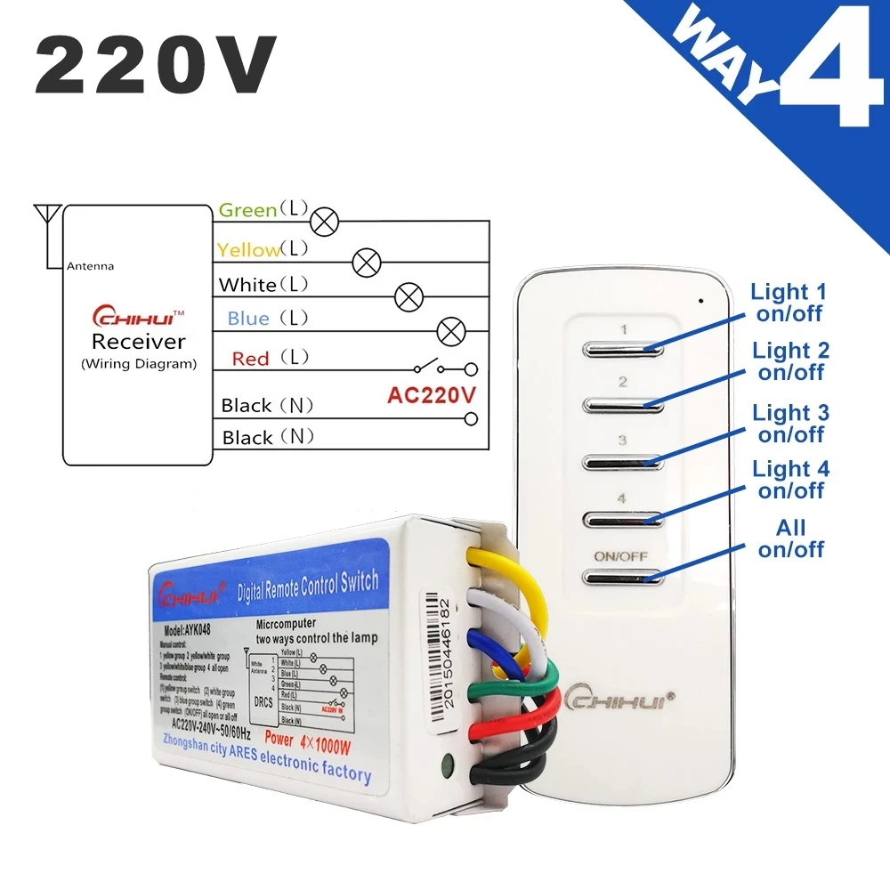 CHIHUI AC 220V 3 Port ON/OFF Lamp Smart Digital Wireless Remote Control Switch Receiver Transmitter for Ceiling light