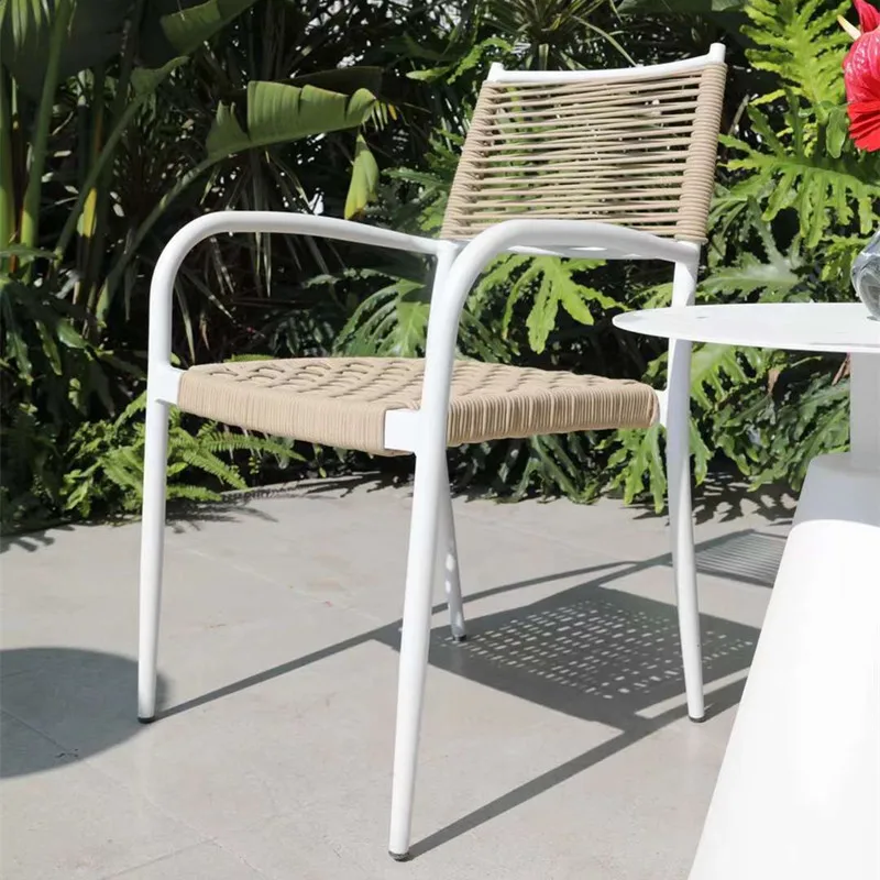 NEW design 3-piece Aluminum rope  hand weaving rope chair with dia 70cm table Garden outdoor furniture patio customized color