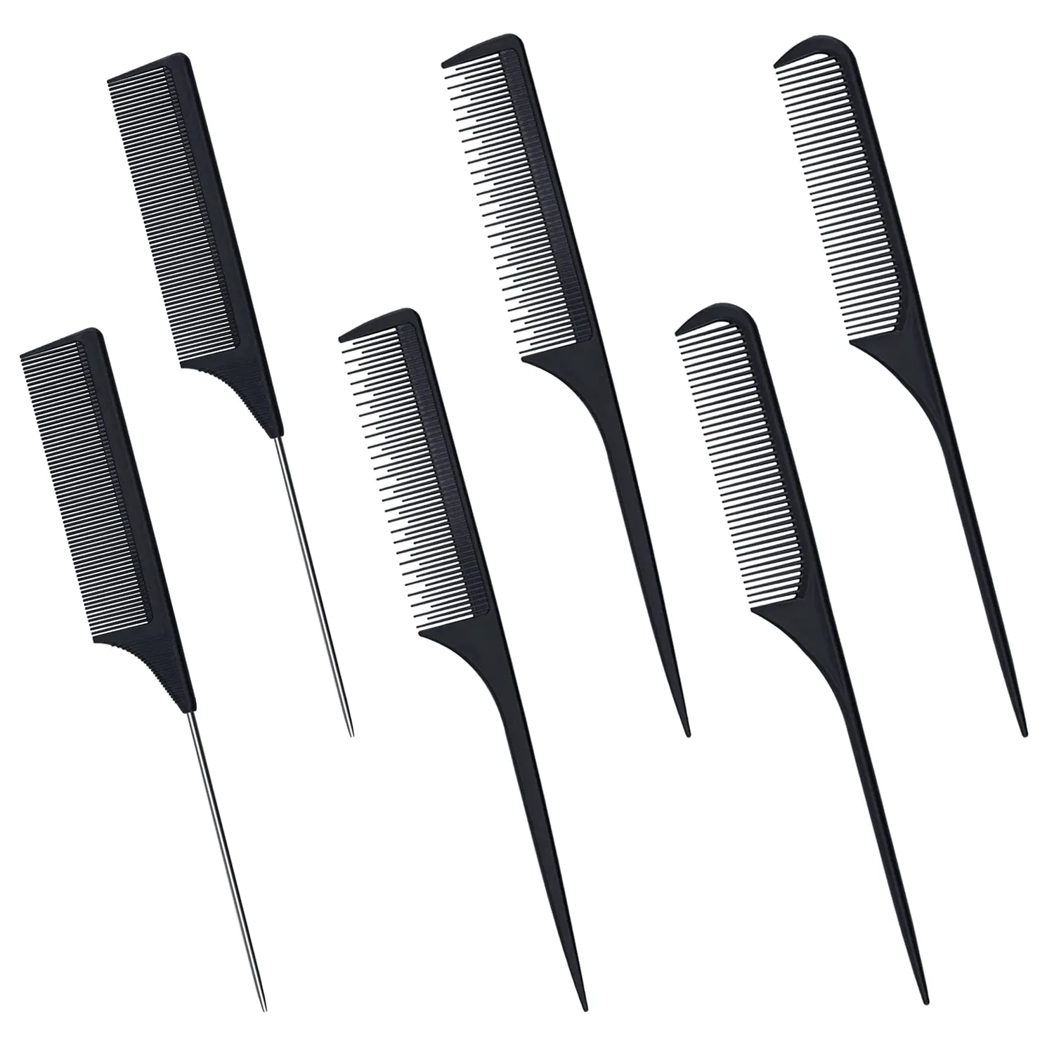 

6 Packs Rat Tail Comb Black Carbon Fiber Teasing Comb Anti Static Heat Resistant Hairdressing Comb General Styling Grooming Comb