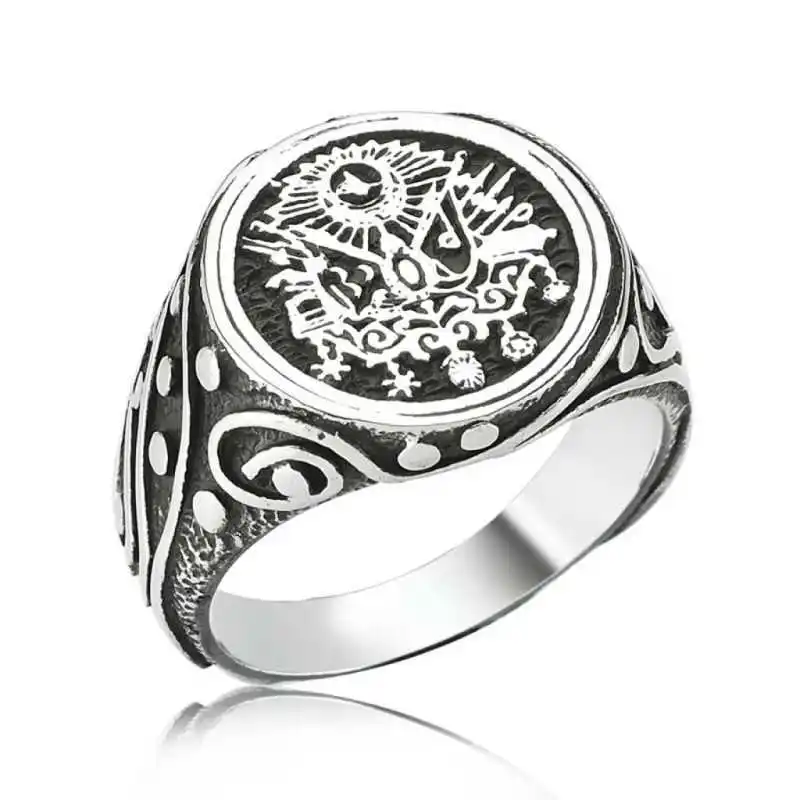 Silver Esma-ül Hüsna Men's Ring - 925 Sterling Men's Jewelry Wedding Birthday Gift - Box - Man - Fashion - Botiva - Size - Turkish - Patterned Embroidery