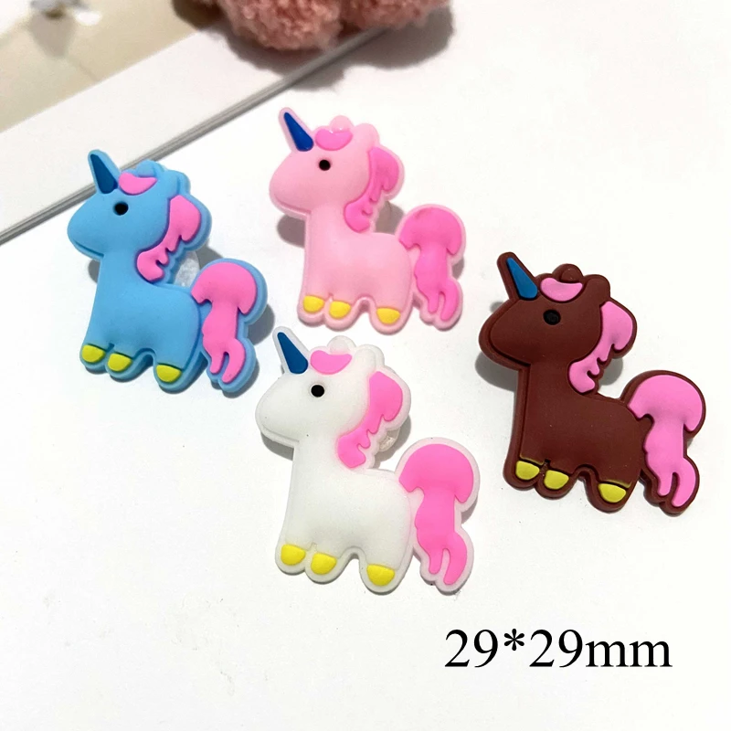 20Pcs/lots 29MM Soft Rubber Unicorn Flat Back Resin Accessories for Jewelry Making DIY Phone Shell Crafts Ornament