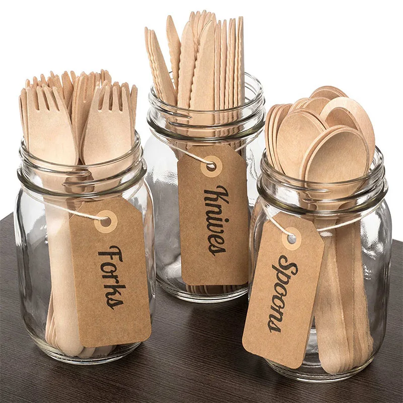 

New Disposable Eco-Friendly 16cm Wooden Cutlery Forks Spoons Dessert Utensils Party Birthday Home Cheap Tableware