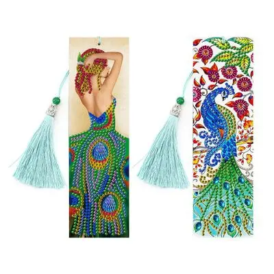 2pcs set DIY 5D Diamond Painting Bookmarks PU Diamond Mosaic Embroidery Cross Stitch kit Gift kawaii book mark