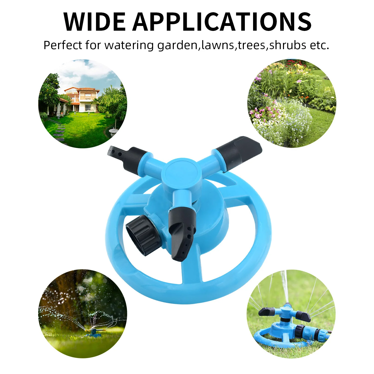 Yard Watering Spikes Garden Sprinklers Plant Waterer Lawn Sprinklers Automatic 360° Fully 3 Nozzle Circle Rotating Water Spikes