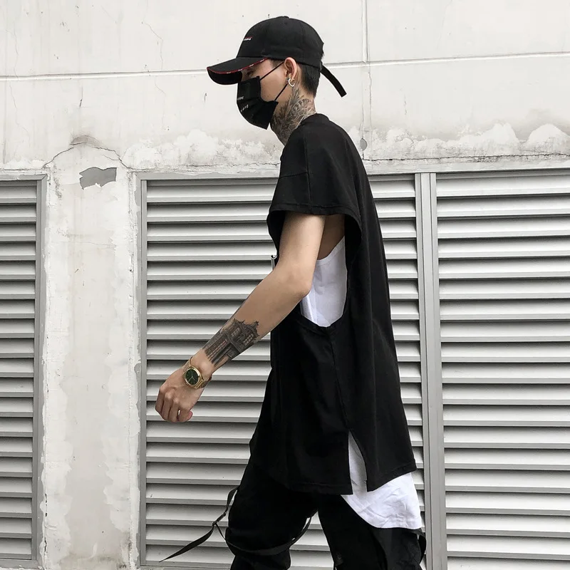 Men\'s T-shirt South Korean Summer wear new loose-fitting sleeveless T-shirt fashion casual hip hop dance black tank top T-shirt