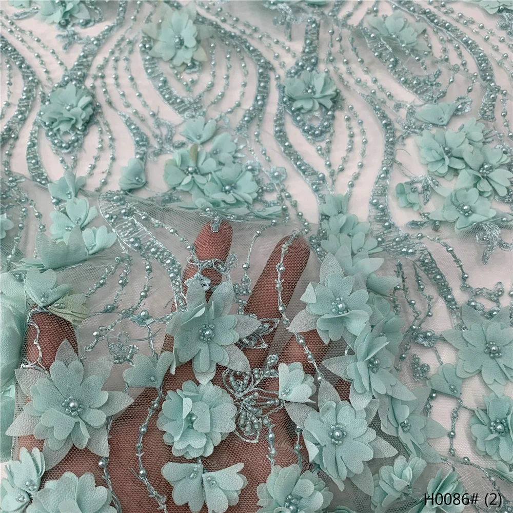 African Nigerian Sequins Tulle Lace Fabric, Embroidery with Beads, 3D Guipure, Wedding Party Dress, High Quality, H086