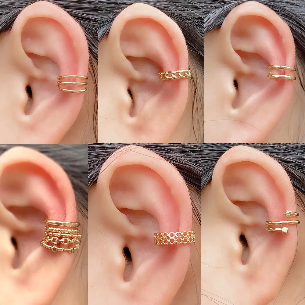 15 Designs Ear Cuffs Clip On Non Pierced Hole Ear Cuff Fake Without Piercing Cartilage Conch Earring Adjustable Earing